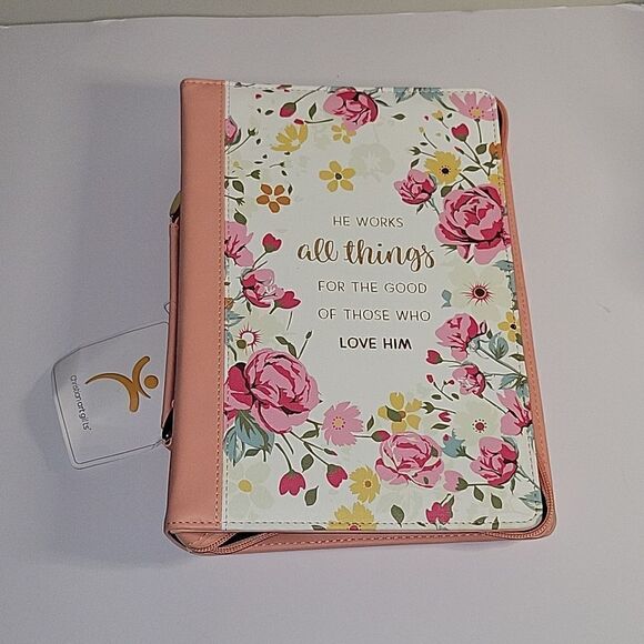 He Works All Things for Good Faux Leather Bible Cover  Protector Romans 8:28 - Picture 2 of 8